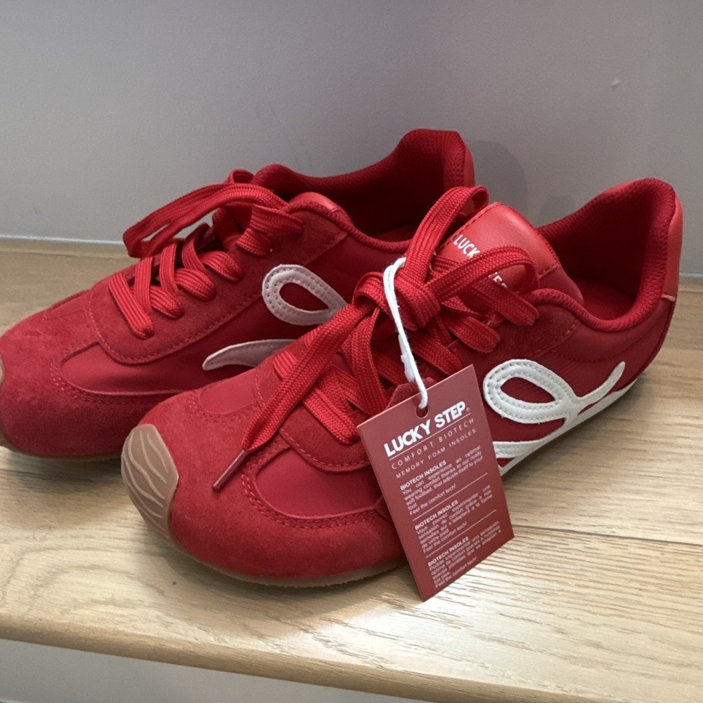 Lucky Step Red/White Men's Low Top Athletic Sneakers, Comfort, Lace Up - Picture 7 of 7